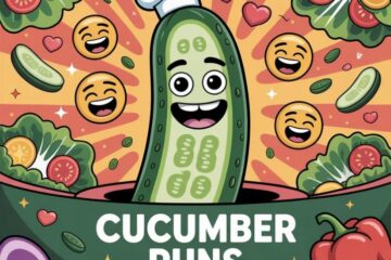 Promotional design with mixed vegetables and positive energy elements featuring confident text '199+ Cucumber Puns - Cant beet my vibe' with pun "Cant beet my vibe" replacing 'beat' with 'beet' vegetable for unbeatable positivity