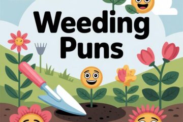 Header text reading '199+ Weeding Puns - Weeding out the bad vibes' with pun "weeding out"