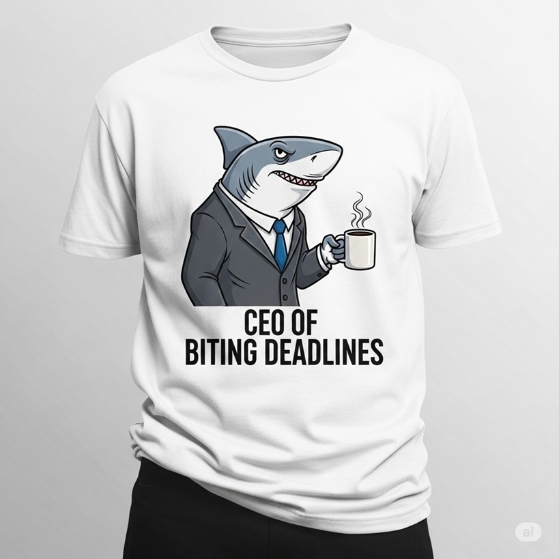 CEO of Biting Deadlines Shark Puns Tshirt Mockup | Puns America