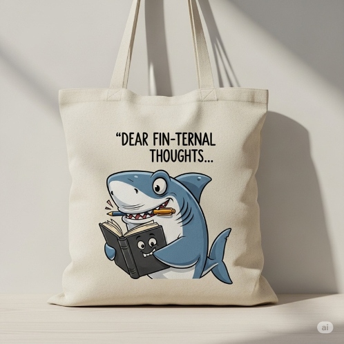 Dear Fin Ternal Thoughts Shark Puns Bag Mockup | Puns America