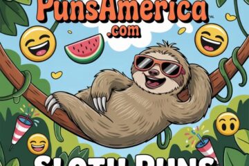A colorful header banner design featuring cute sloth illustrations and heart symbols with pun "Sloth Puns That'll Slowly Steal Your Heart"A colorful header banner design featuring cute sloth illustrations and heart symbols with pun "Sloth Puns That'll Slowly Steal Your Heart"Sloth Puns