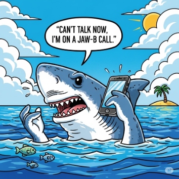 Cant talk now I am on a jaw B Call Shark Puns | Puns America