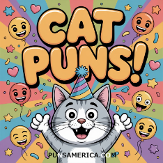 Stylized text reading "Cat Puns" above "punsamerica" in decorative lettering